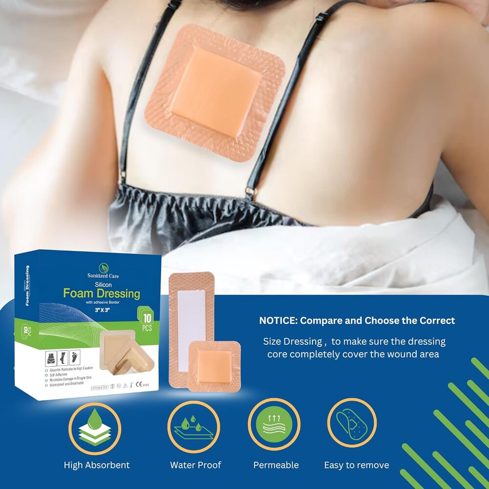 Silicone Foam Dressing with Adhesive Border – 3"x3" – Pack of 10 - Picture 4 of 5